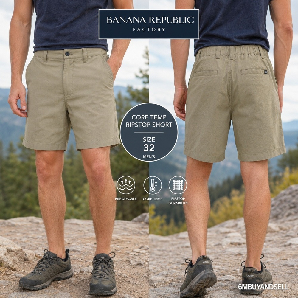 Banana Republic Factory Core Temp Ripstop Shorts Khaki Tan Mens 32 1559922